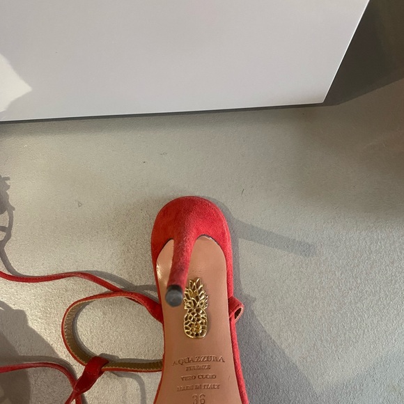 Aquazzura Wild Thing Red Suede Tassel Sandals - Picture 6 of 7